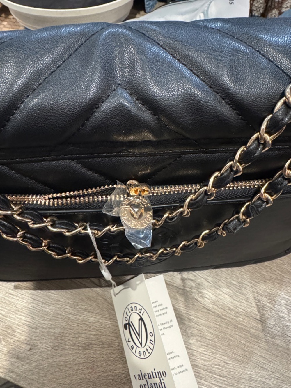 Black Quilted Leather Shoulder Bag with Gold Hardware - Picture 3 of 4